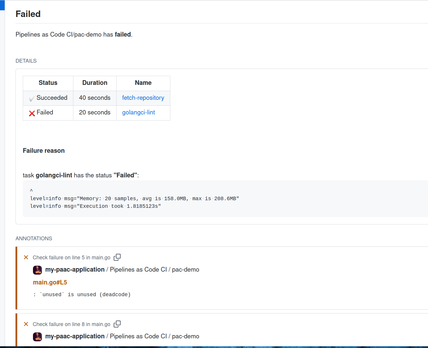 CI pipeline failed with linting errors